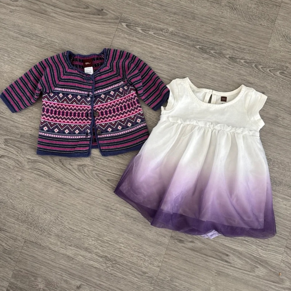 Tea Collection Sz.3-6mths Tulle Dress & New Cotton Knit Button Sweater